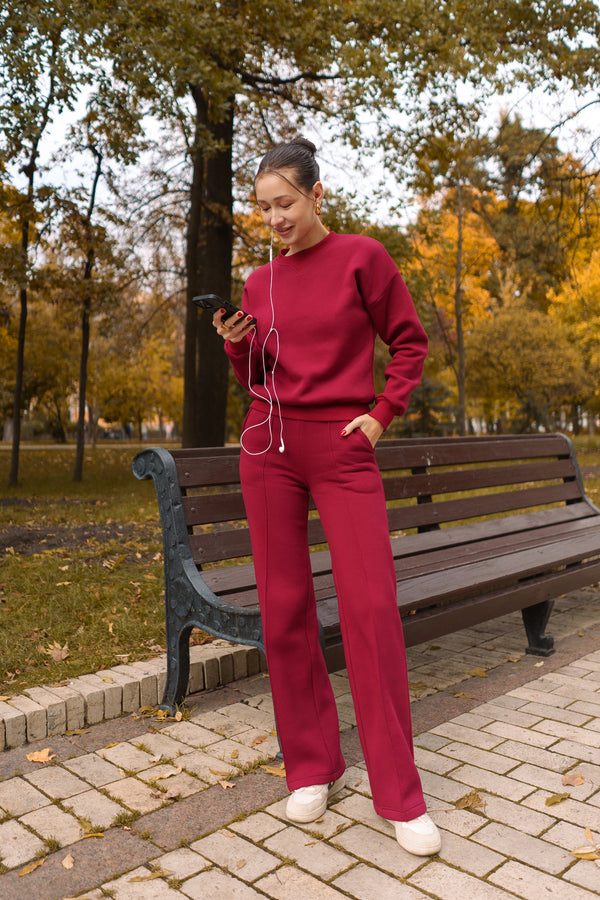 Бордо костюм з Світшотом і брюками палаццо