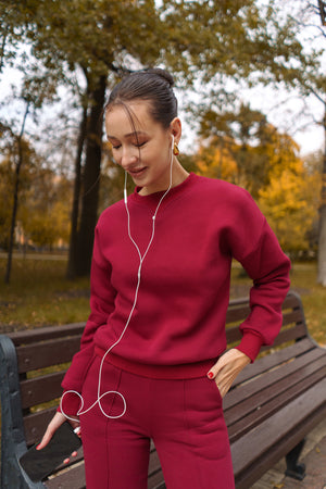 Бордо костюм з Світшотом і брюками палаццо