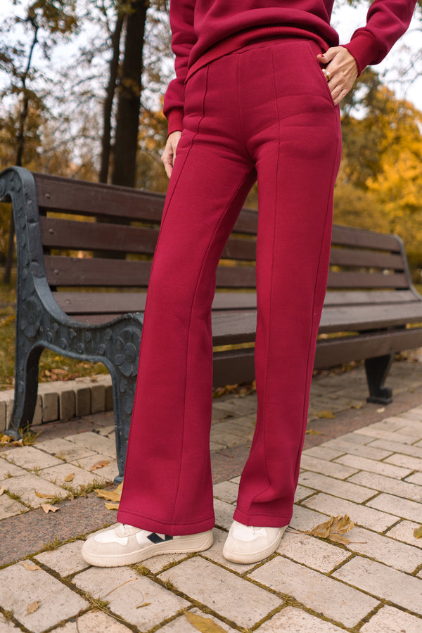 Бордо костюм з Світшотом і брюками палаццо