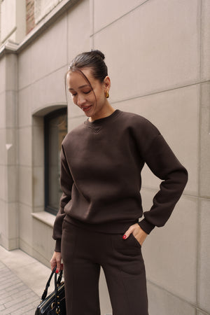 Шоколадний костюм з Світшотом і брюками палаццо