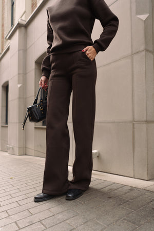 Шоколадний костюм з Світшотом і брюками палаццо