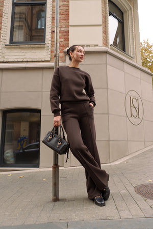 Шоколадний костюм з Світшотом і брюками палаццо