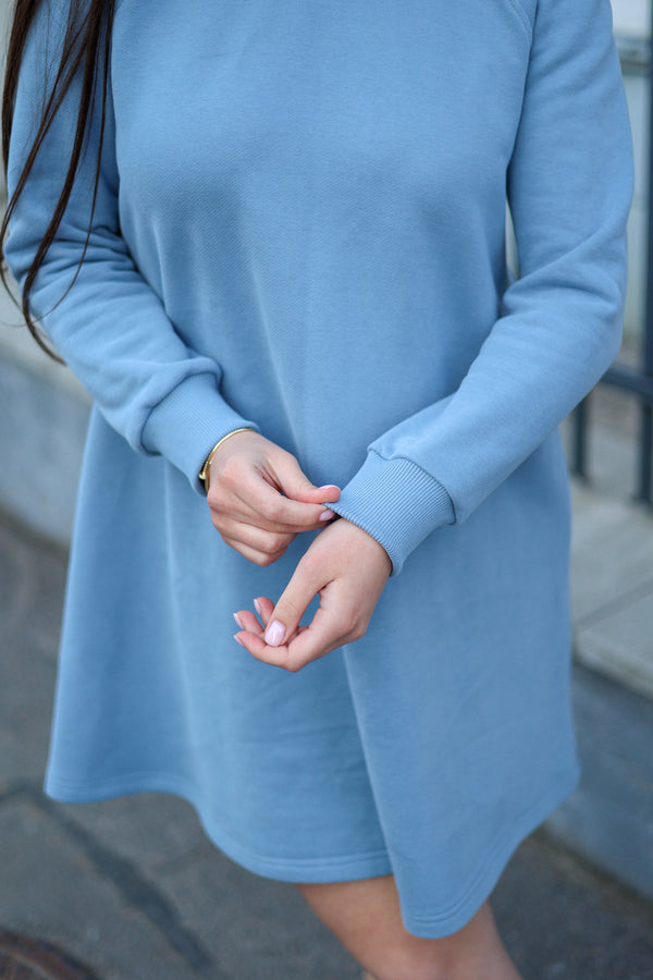 Блакитна сукня міні Sofi з довгим рукавом