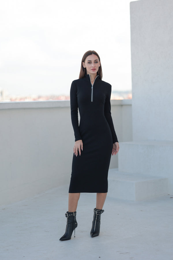 Чорна сукня Siena з довгим рукавом