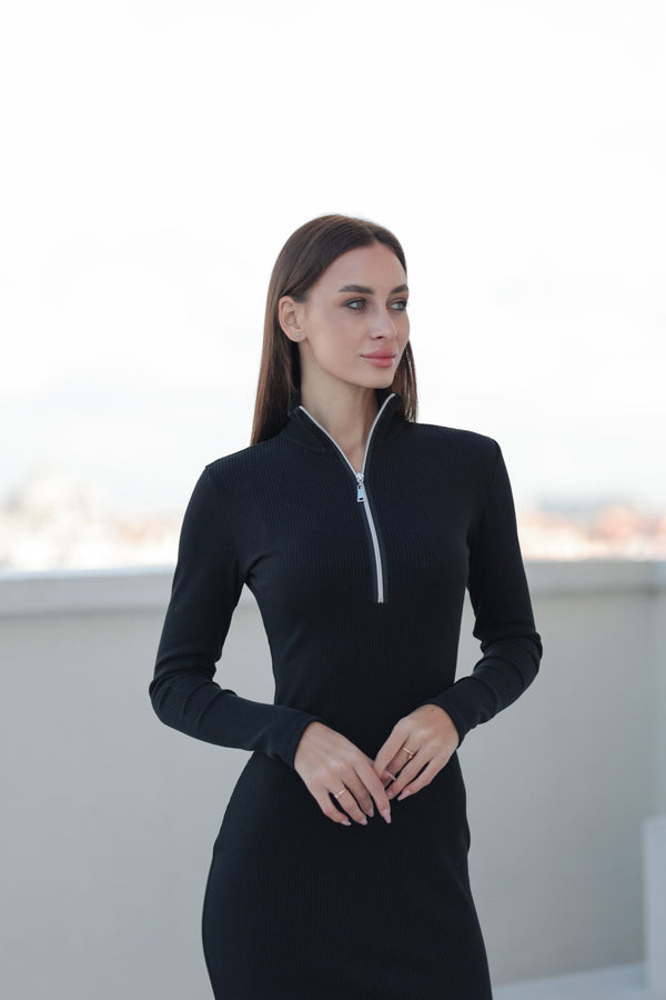 Чорна сукня Siena з довгим рукавом