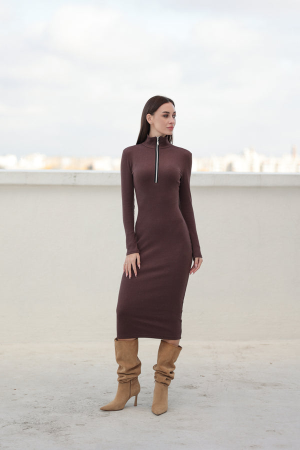 Шоколадна сукня Siena з довгим рукавом