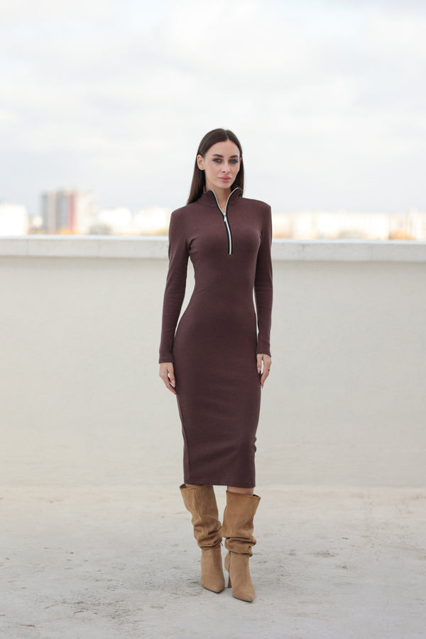 Шоколадна сукня Siena з довгим рукавом