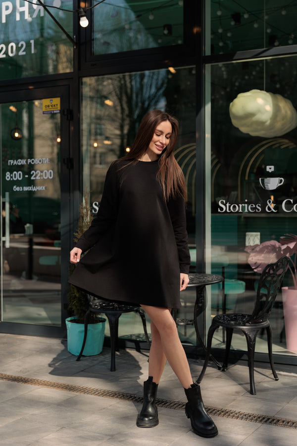 Чорна сукня міні Sofi з довгим рукавом