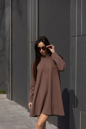 Шоколадна сукня міні Sofi з довгим рукавом