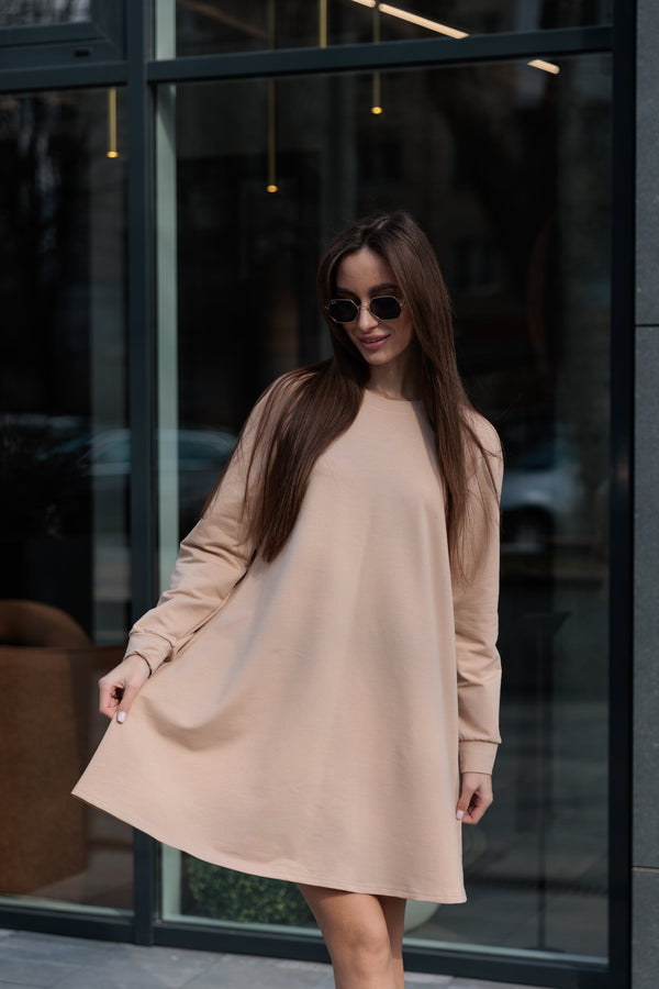 Бежева сукня міні Sofi з довгим рукавом
