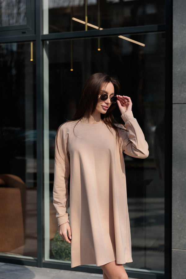 Бежева сукня міні Sofi з довгим рукавом