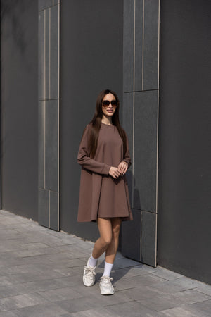 Шоколадна сукня міні Sofi з довгим рукавом