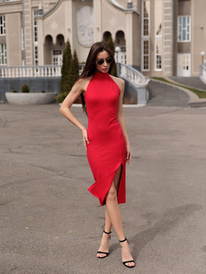 Червона сукня міді з розрізом Vivien