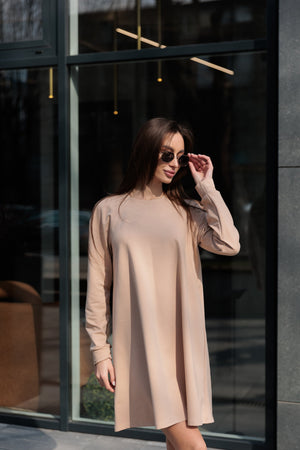 Бежева сукня міні Sofi з довгим рукавом