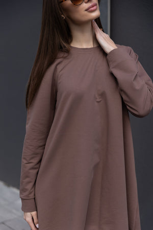 Шоколадна сукня міні Sofi з довгим рукавом